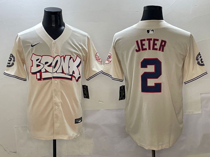 Men New York Yankees 2 Jeter Cream four generations Joint Name 2025 Nike MLB Jersey style 1